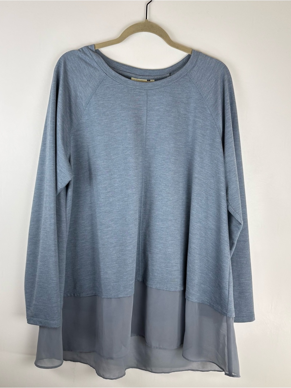 Logo Lounge Womens X Large Tunic Blouse Long Sleeve Blue Sheer Hem Top